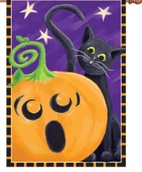 Accent Home & Garden Accent 28 In. Halloween House Flag - Halloween Surprise Cat And Pumpkin