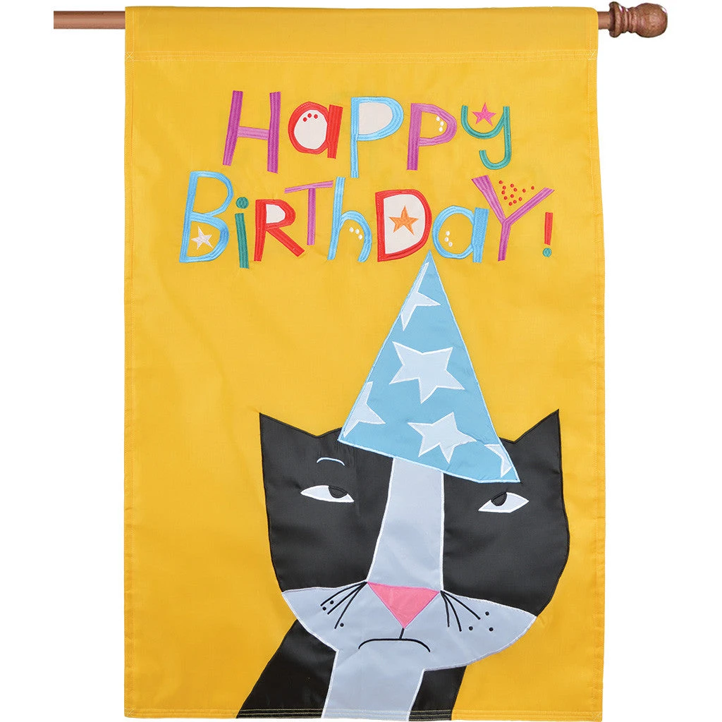 Accent Home & Garden Applique Flag - Birthday Kitty Accent